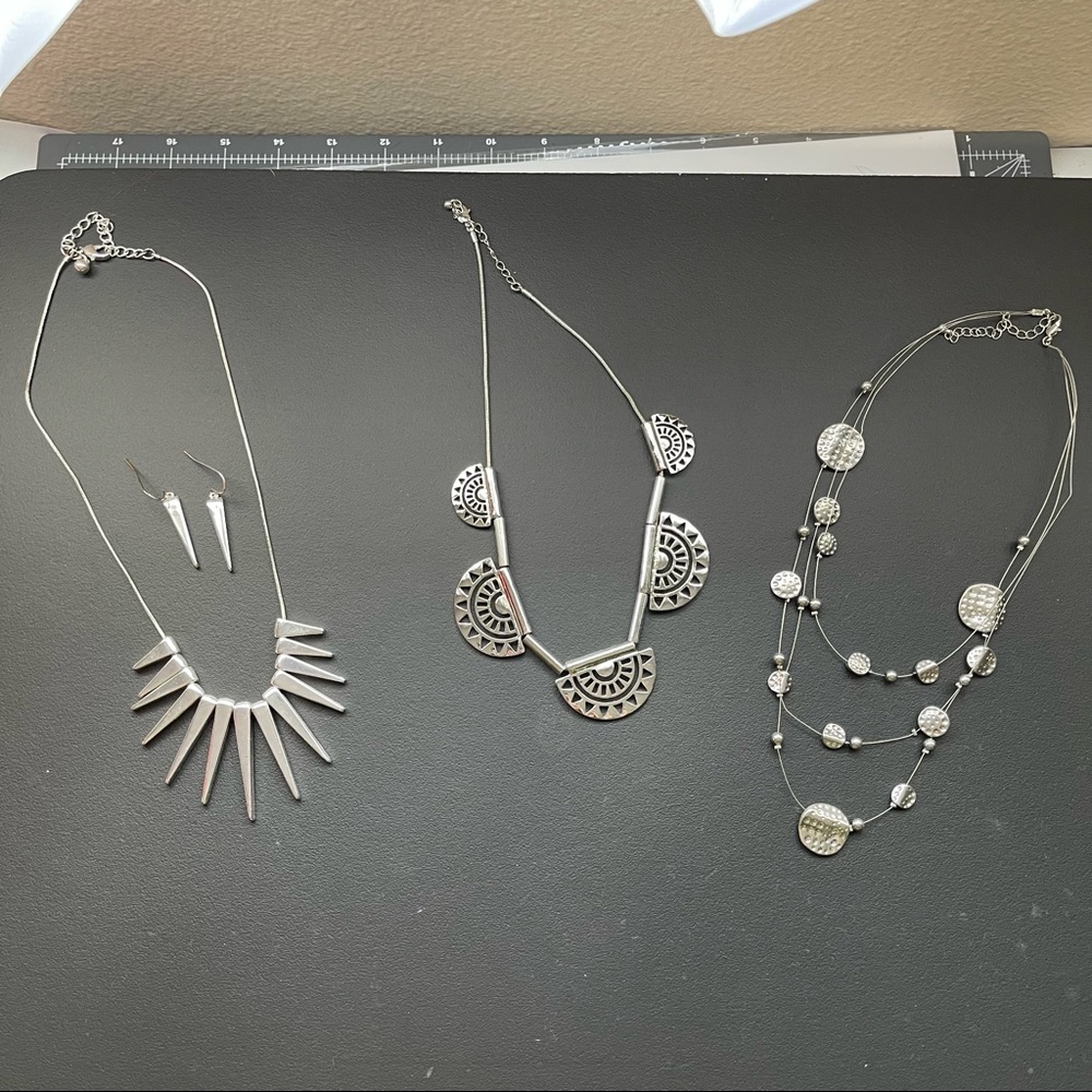 Silver statement necklace bundle